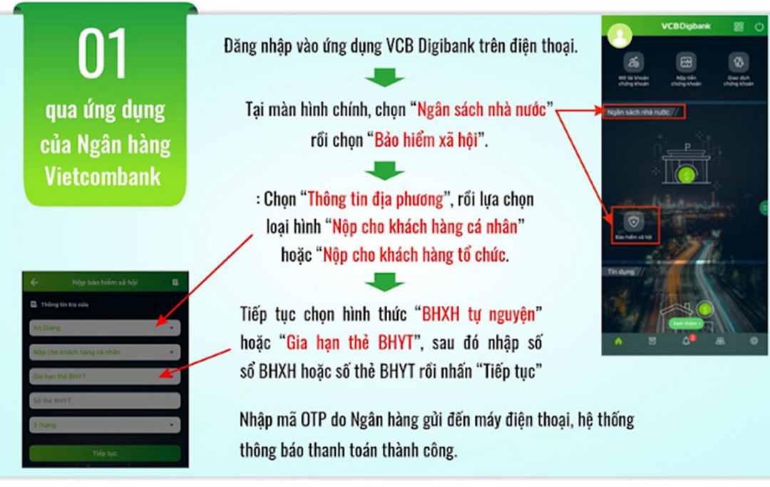Các bước gia hạn bảo hiểm y tế qua ngân hàng Vietcombank